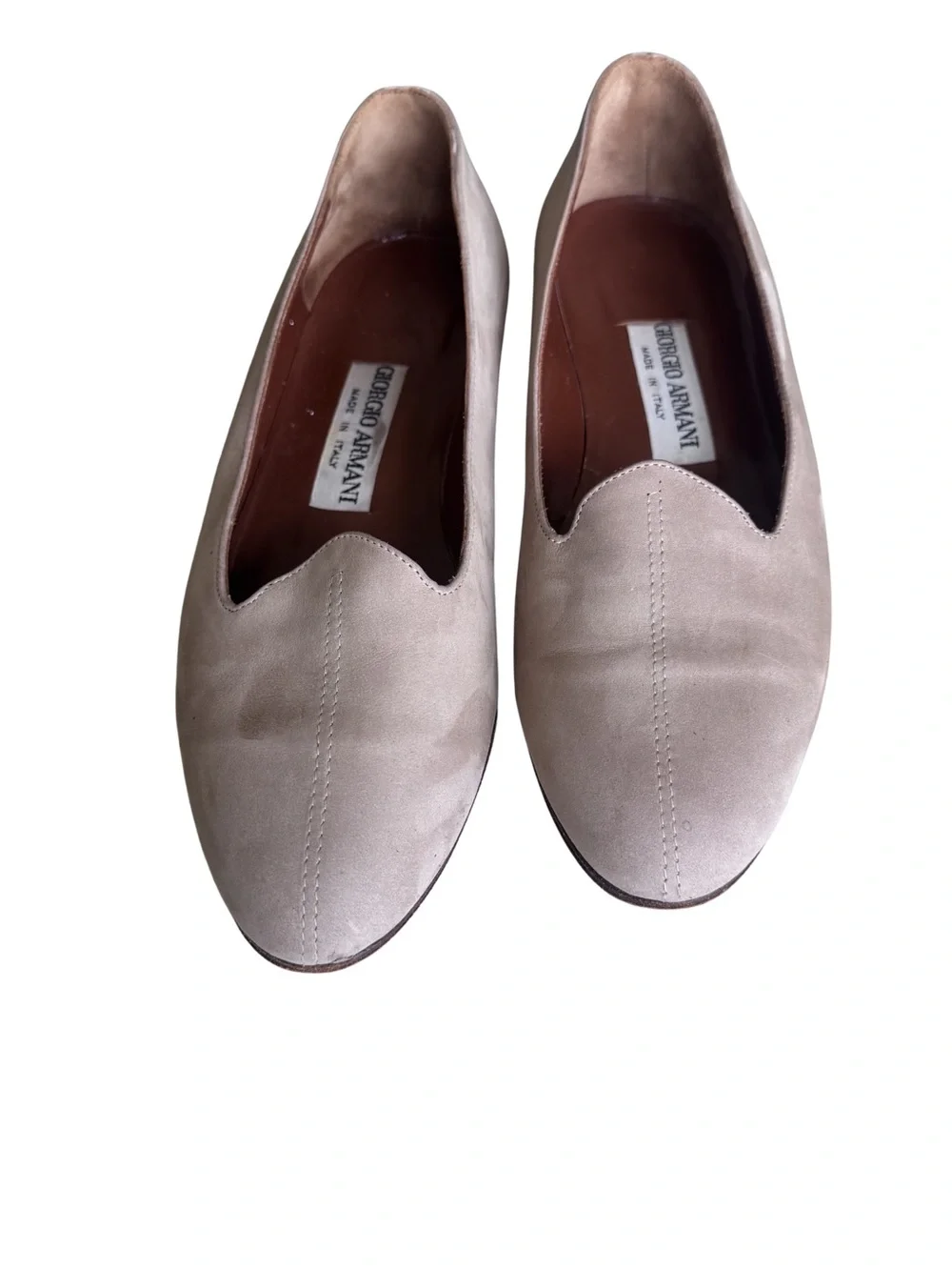 Giorgio Armani Loafers Womens EU 36 US 6 Taupe Suede Leather Flats Made Italy